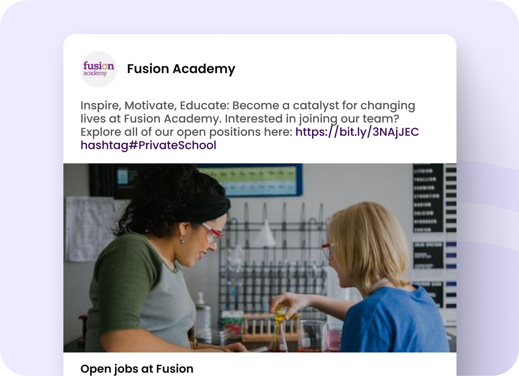 Fusion Academy testimonial on CareerArc HireSocial streamlining job posting, reducing maintenance, and giving recruiters more time to engage with candidates