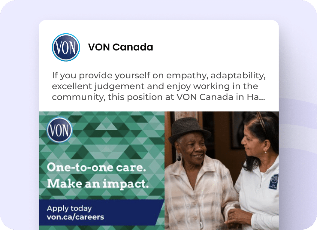 VON Canada testimonial highlighting how CareerArc’s HireSocial improved healthcare recruiting with better candidate quality, faster time to hire, and lower cost per hire