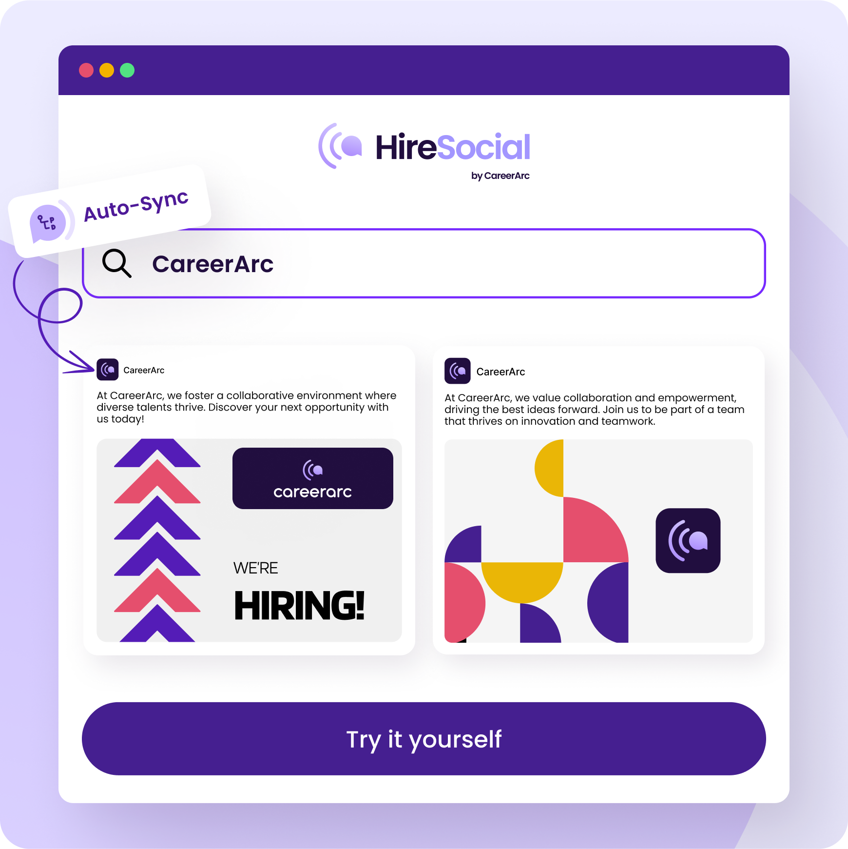 AI-powered recruiting platform auto-syncs ATS job listings into branded social media job posts with captions, visuals, and links