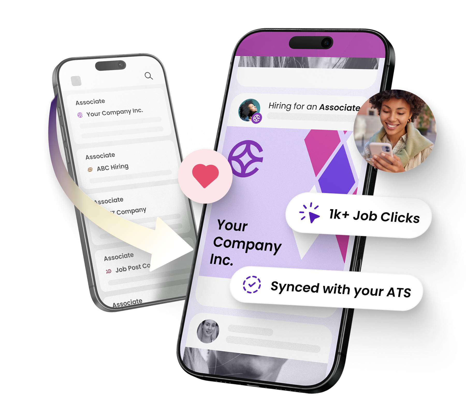 Mobile phone displaying an ATS-synced branded job post with high engagement metrics, illustrating how HireSocial turns ordinary job listings into scroll-stopping content.