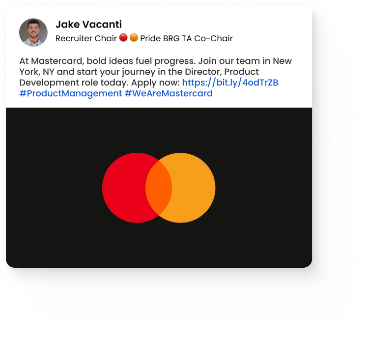 Mastercard is hiring — Discover product leadership roles Recruiter from Mastercard sharing a social media post for a Director of Product Development role
