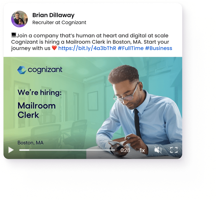 Cognizant is hiring — See open roles Recruiter from Cognizant promoting a Mailroom Clerk job opening in Boston, Massachusetts on social media