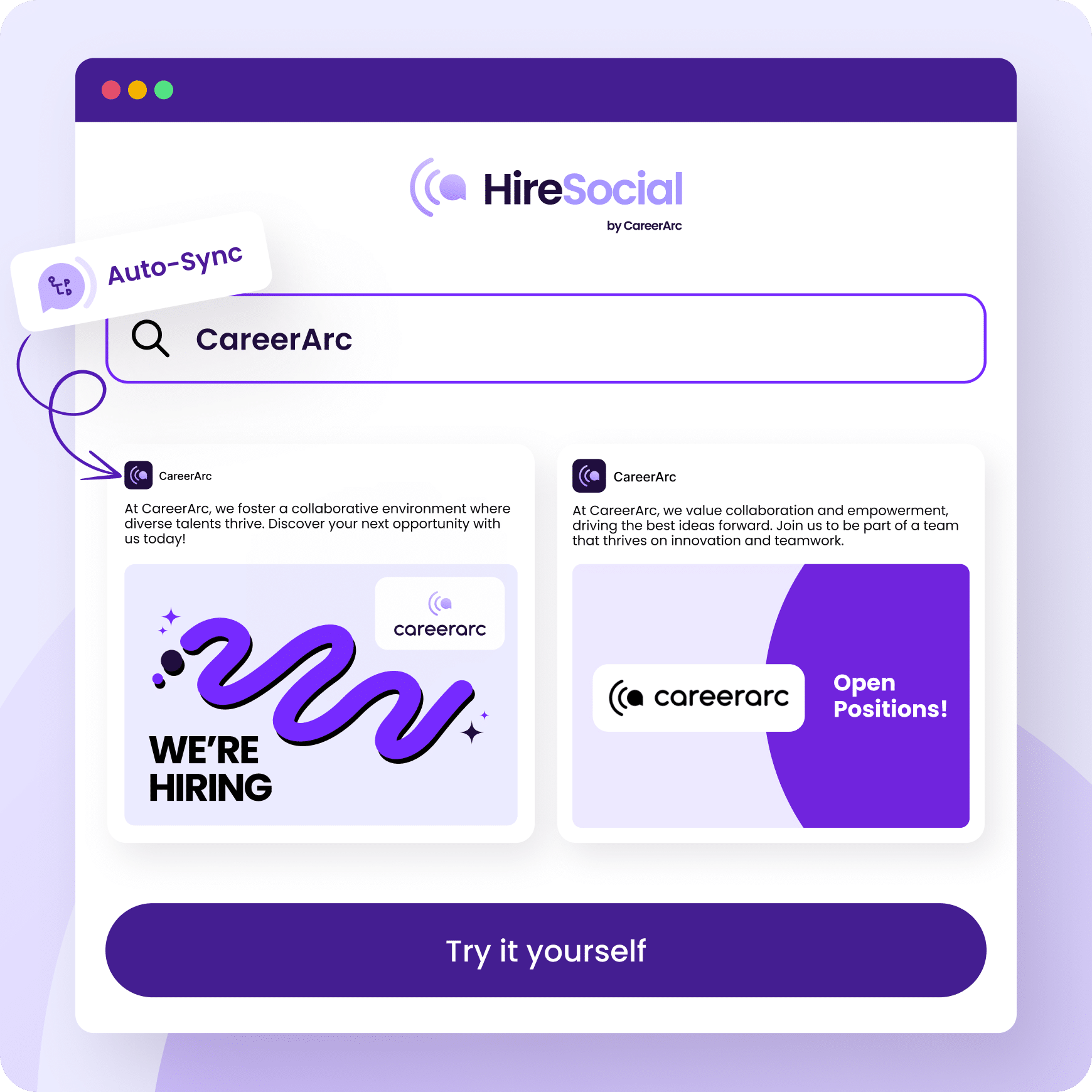 AI-powered recruiting platform auto-syncs job listings and career site content into social media posts for employer branding and candidate engagement