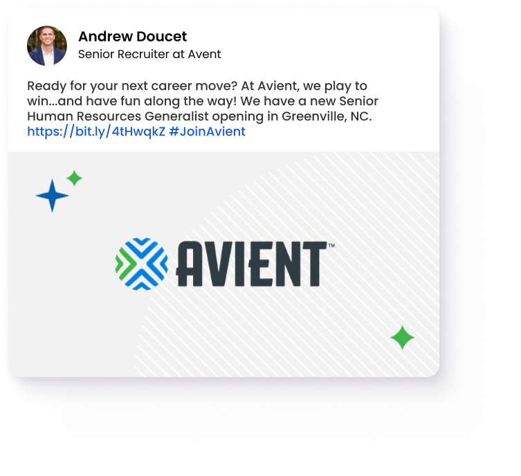Now hiring at Avient — Powered by social recruiting Recruiter from Avient promoting a Senior Human Resources Generalist job opening on social media