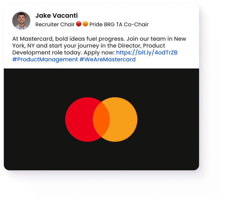 Mastercard is hiring — Discover product leadership roles Recruiter from Mastercard sharing a social media post for a Director of Product Development role