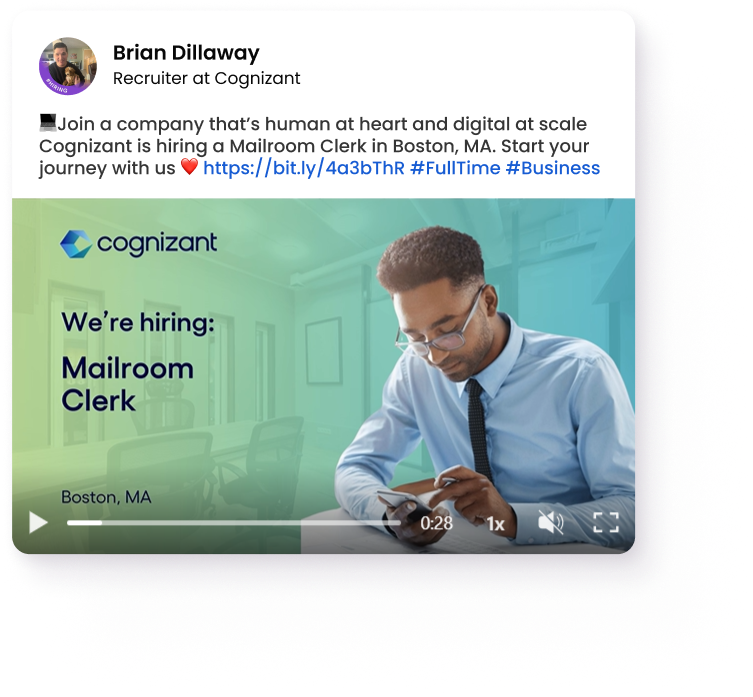 Cognizant is hiring — See open roles Recruiter from Cognizant promoting a Mailroom Clerk job opening in Boston, Massachusetts on social media
