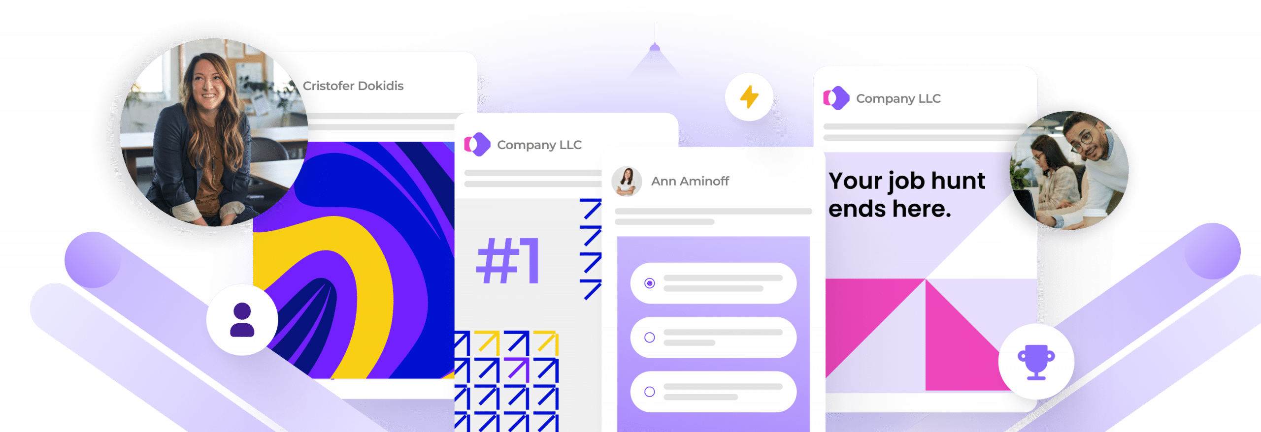 Employer branding automation platform showing branded social media posts and candidate engagement visuals that highlight how HireSocial promotes your employer brand automatically