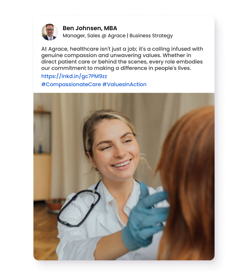 Compassionate Care at Agrace Healthcare worker smiling while assisting a patient during a care visit