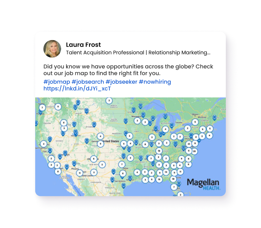 Nationwide Career Opportunities Map Map of the United States with multiple location pins showing job opportunities