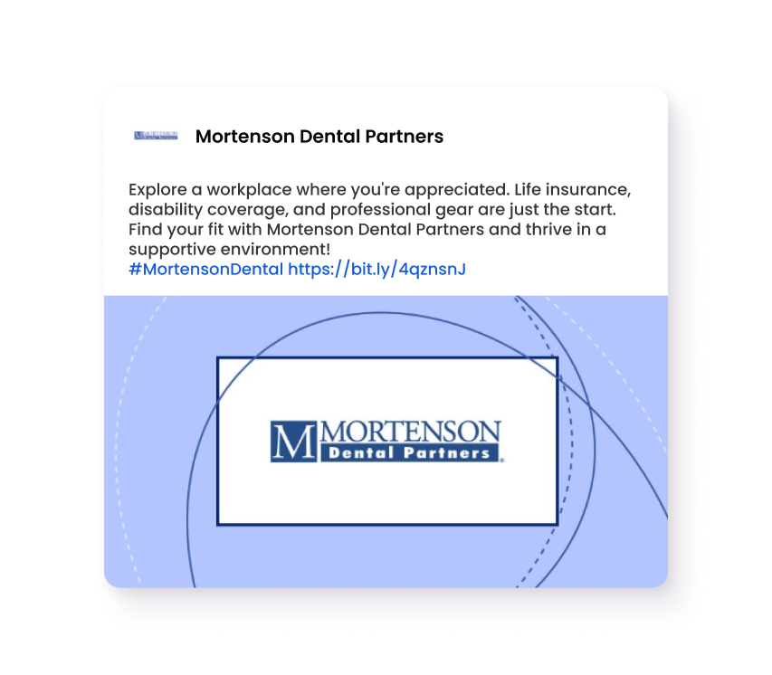 Careers at Mortenson Dental Partners Company logo on a blue background with abstract circular design elements