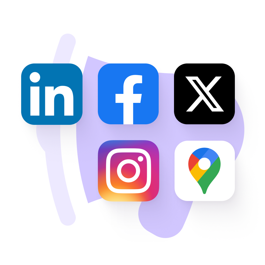Logos of LinkedIn, Facebook, X, Instagram, and Google Maps representing where HireSocial distributes job posts beyond traditional job boards.
